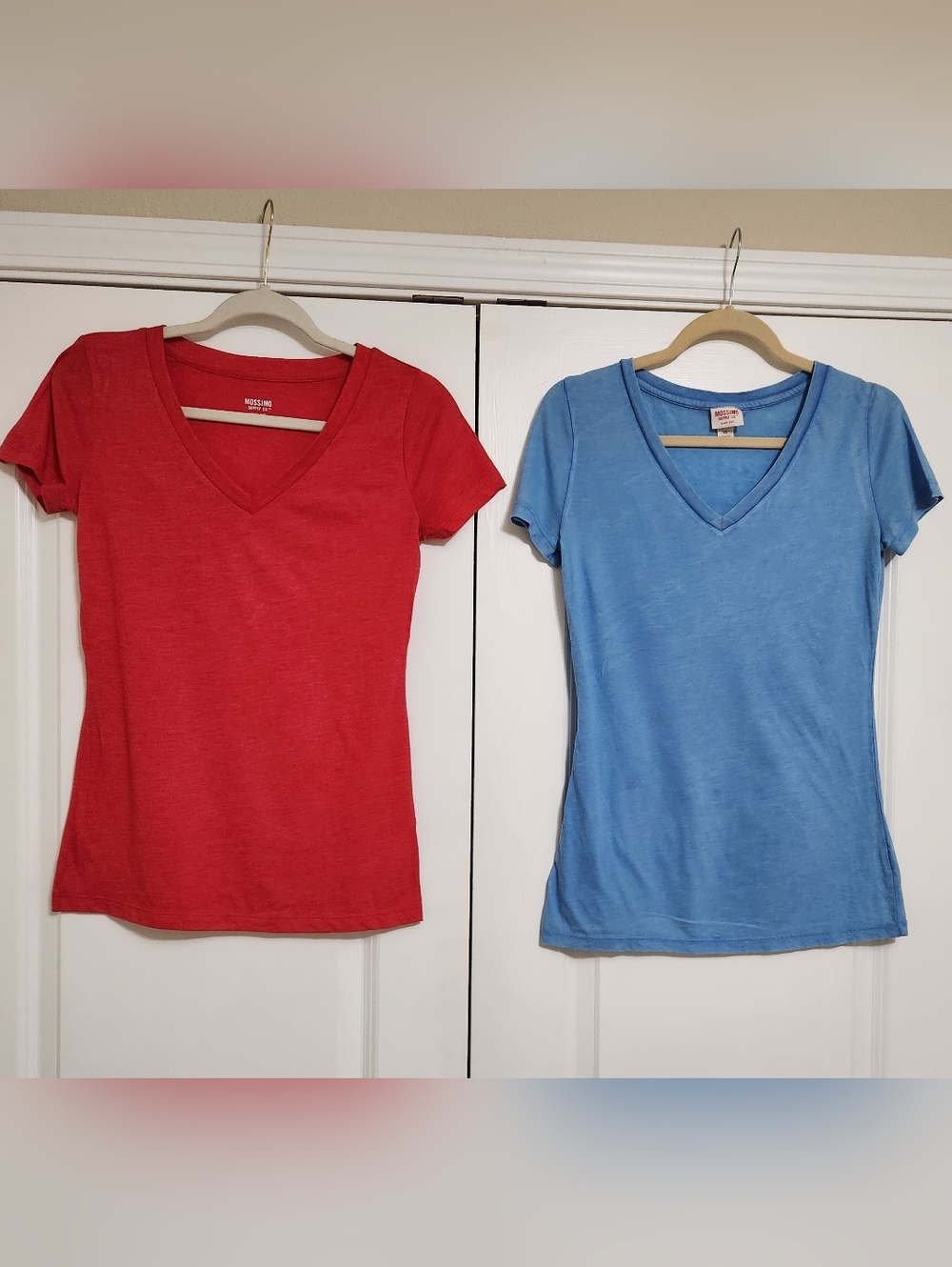 Mossimo Supply Co. V-Neck  Summer Short Sleeve Tee Pair - Red & Light Blue